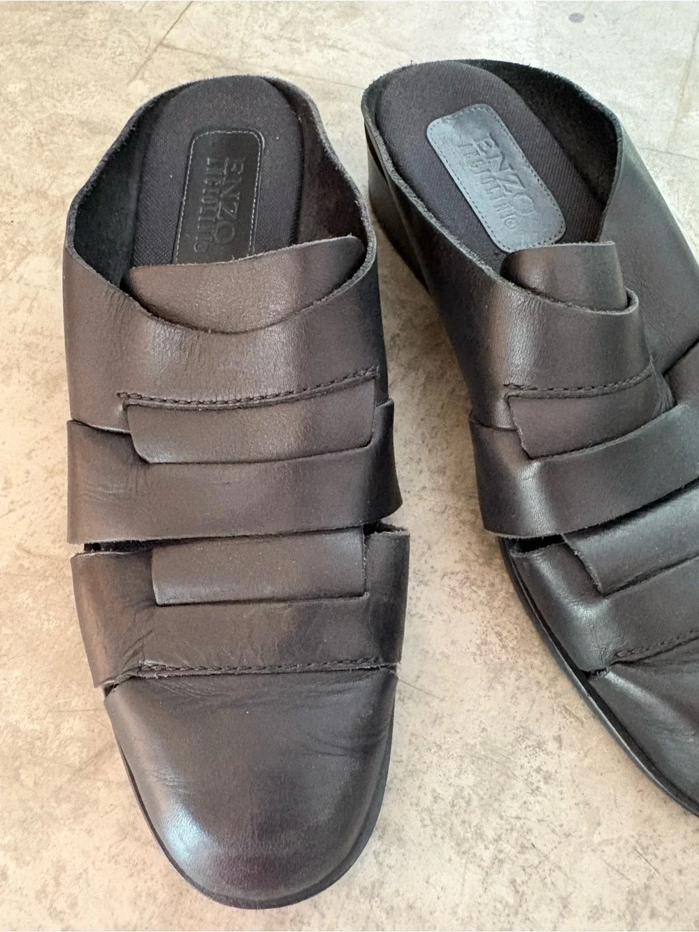 Enzo Angiolini mules black textured woven leather
